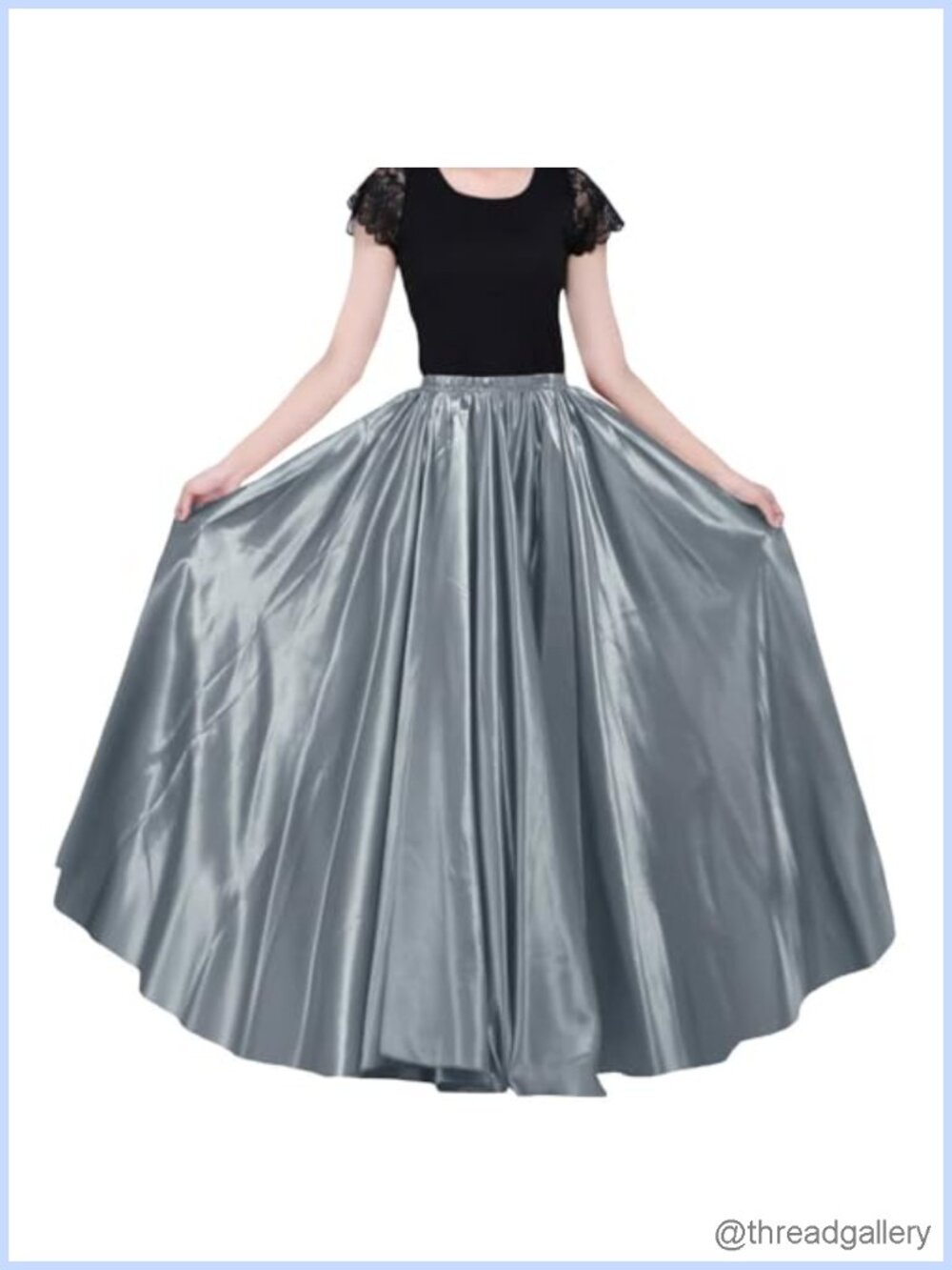 360 Full Circle Maxi Skirt with Elastic Waist Satin Belly Dance Cosplay